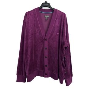 Houston White Velvet Purple Cardigan Men's XXL– Soft Button-Up Sweater Pockets